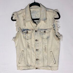Anthropologie Pistola Distressed Acid Wash Light Denim Vest S Festival